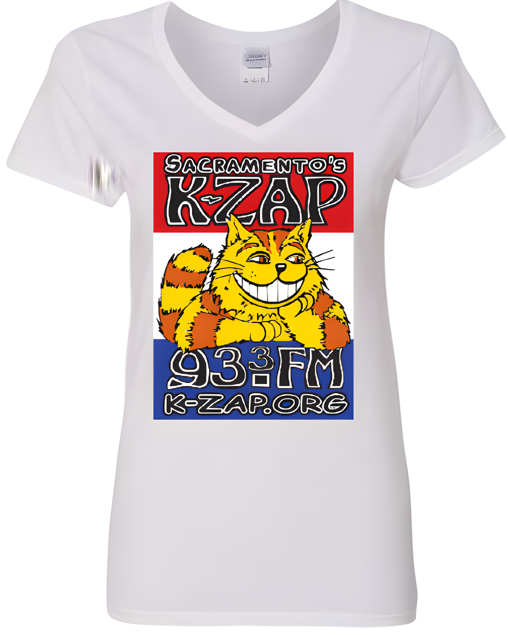 Sacramento's K-ZAP Cat's Back Ladies V-Neck Shirts In Black or White image 2