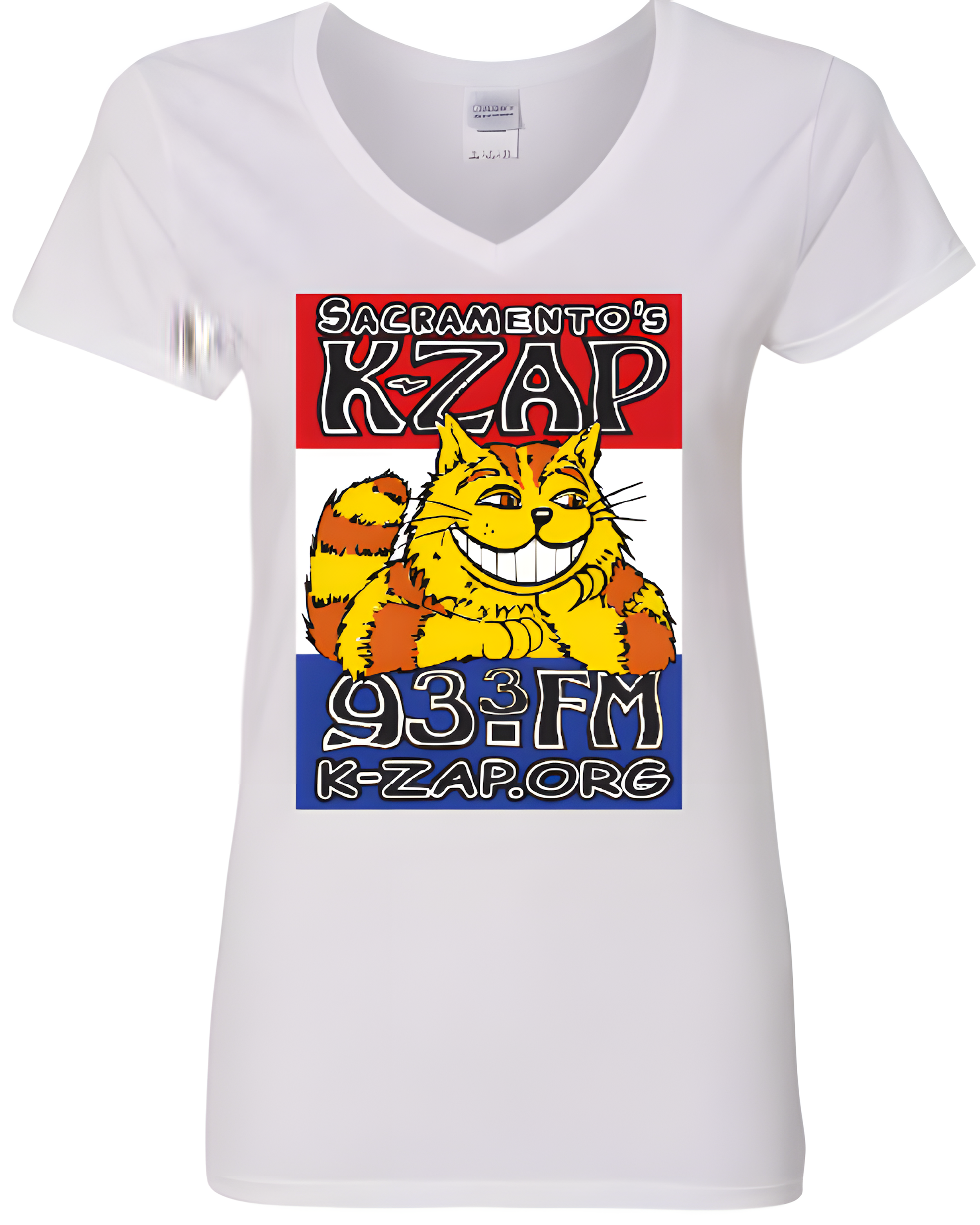 Sacramento's K-ZAP Cat's Back Ladies V-Neck Shirts In Black or White image 2