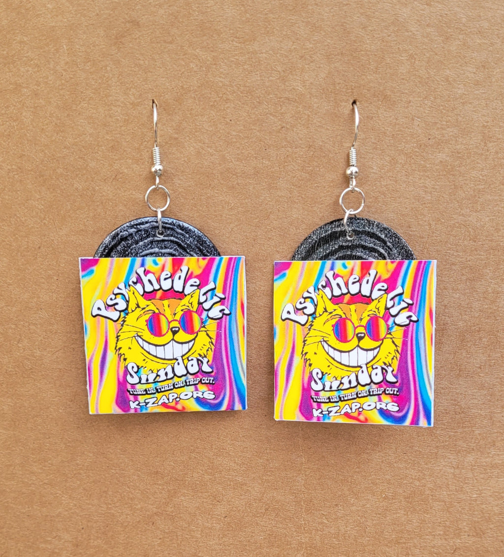 K-ZAP EARRINGS: CAT'S BACK, TUBBY THE CAT, & PSYCHEDELIC SUNDAY - Psychedelic Sunday image