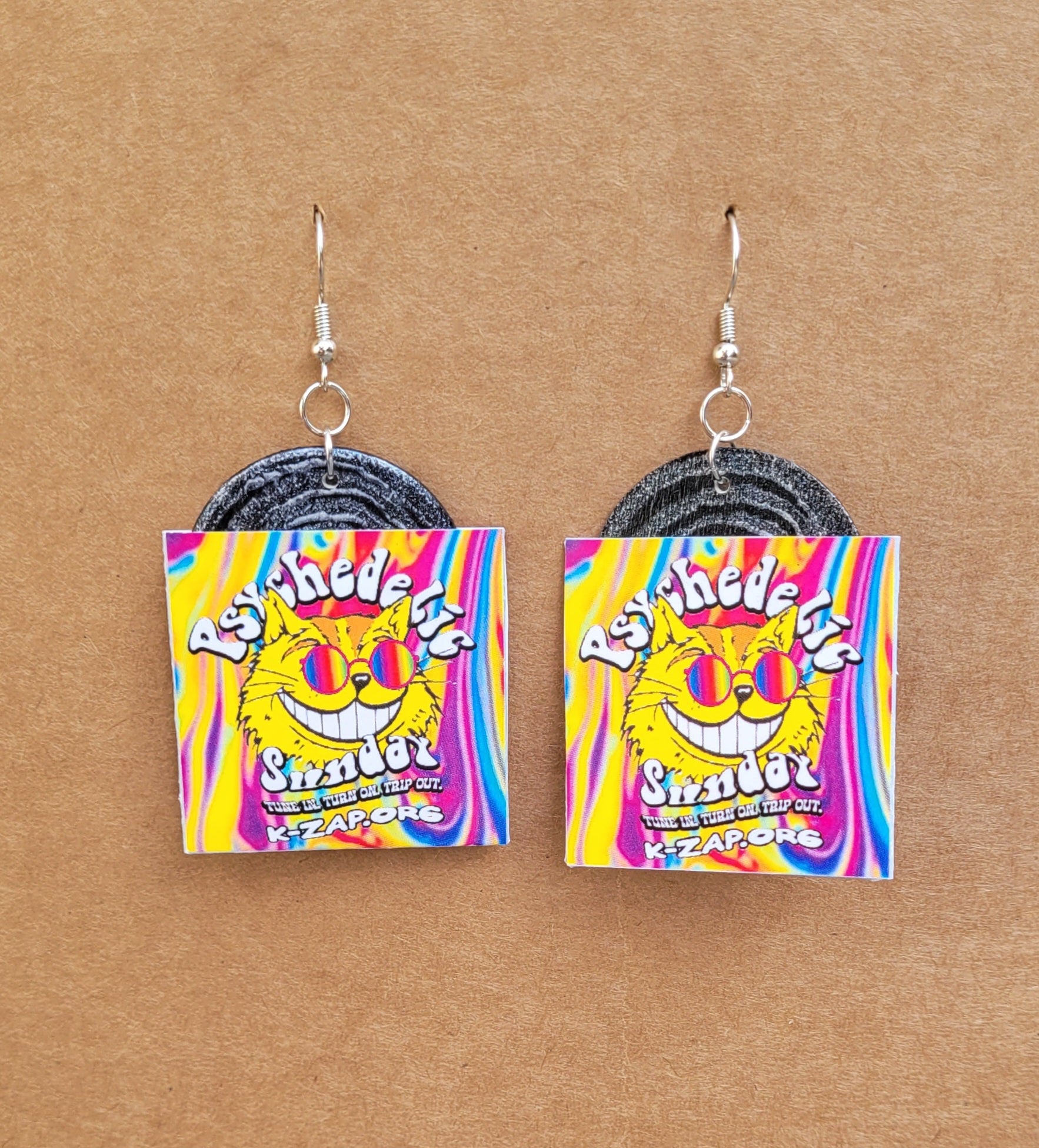 K-ZAP EARRINGS: CAT'S BACK, TUBBY THE CAT, & PSYCHEDELIC SUNDAY - Psychedelic Sunday image